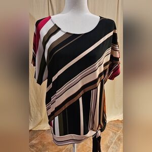 JL Jules & Leopold Black Dark Olive Pink Stripped Top With A Tie At The Bottom